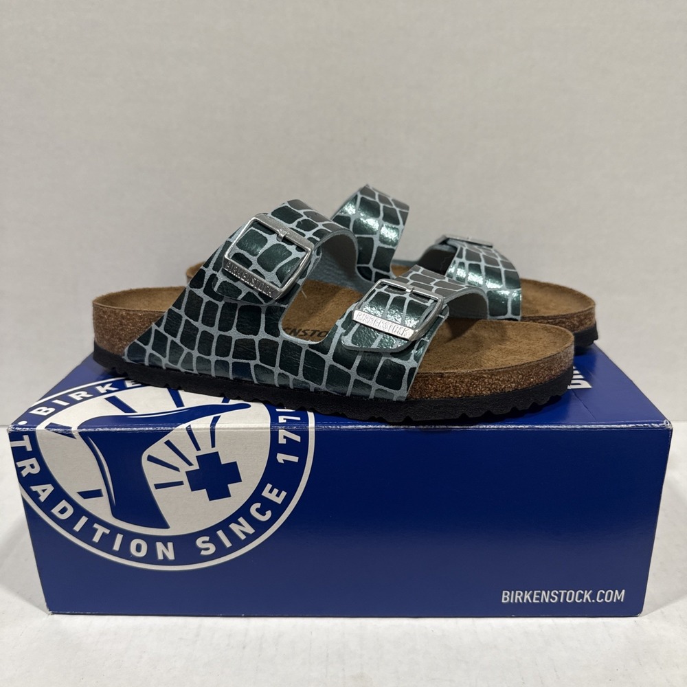 BIRKENSTOCK NIB ARIZONA GATOR GLEAM OCEAN BREEZE TURQUOISE 40 Ladies 9 Narrow